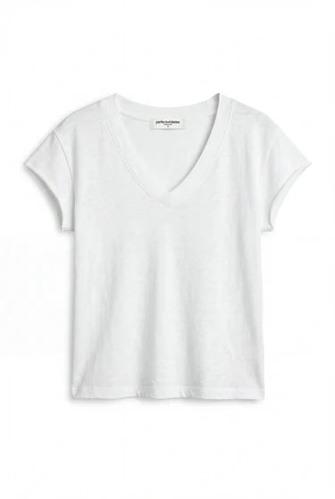 Perfect White Tee – Pearl Japanese Jersey V-Neck Tee in White