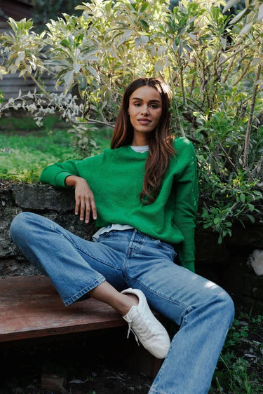 Perfect White Tee - Ziggy Reverse Fleece Shrunken Crewneck in Grass