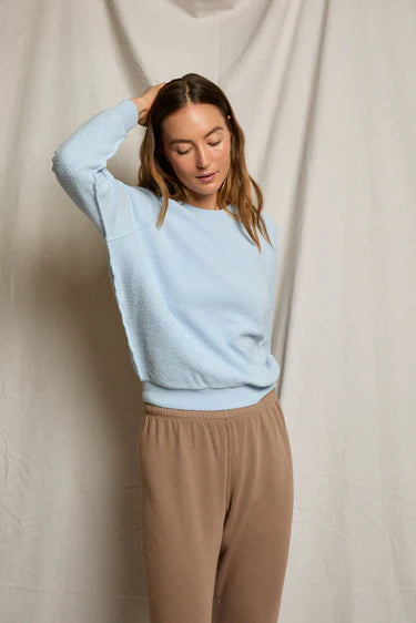 Perfect White Tee - Ziggy Reverse Fleece Shrunken Crewneck in Powder Blue