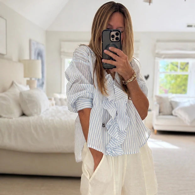 Kerri Rosenthal – Rosen Cotton Blouse in Solvang Blue White