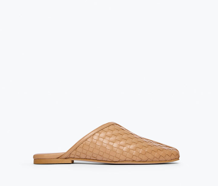 Freda Salvador – Saanvi Woven Leather Slide in Cognac
