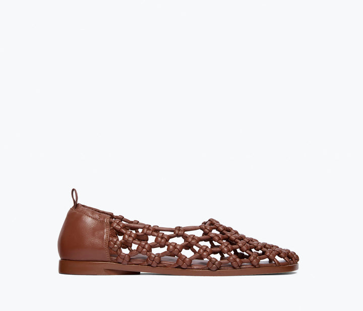 Freda Salvador – Sally Woven Leather Flat in Chocolate Knotted Calf