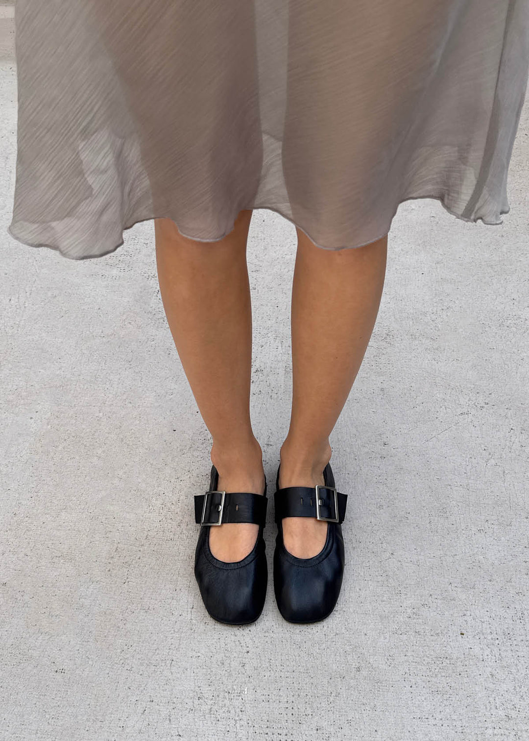 ALOHAS - Sarea Black Leather Ballet Flats