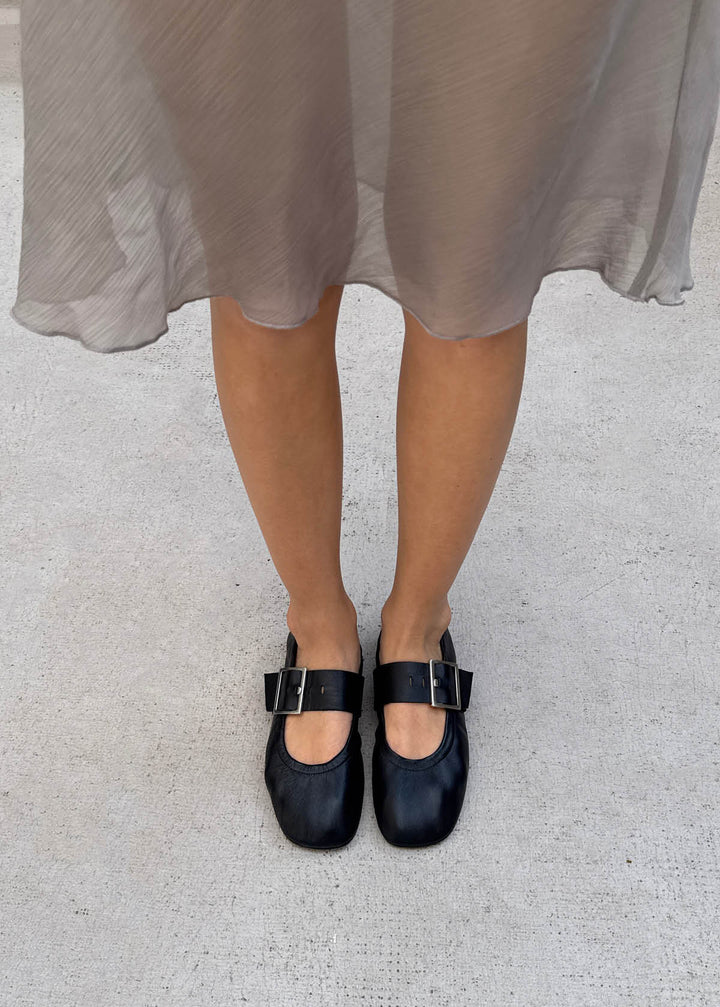 ALOHAS - Sarea Black Leather Ballet Flats