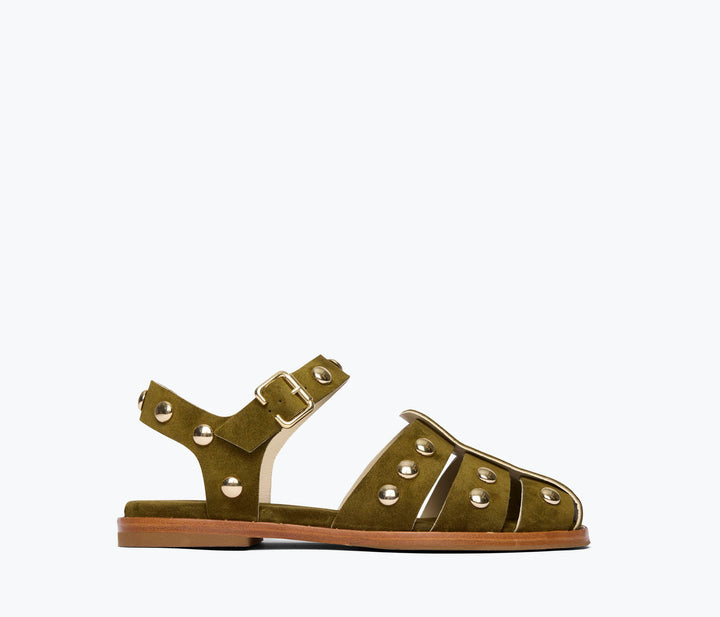 Freda Salvador – Sera in Olive Suede with Gold Studs