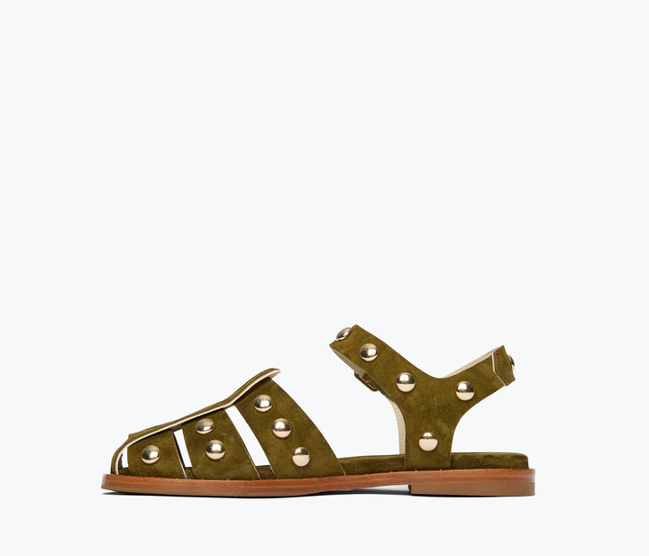 Freda Salvador – Sera in Olive Suede with Gold Studs