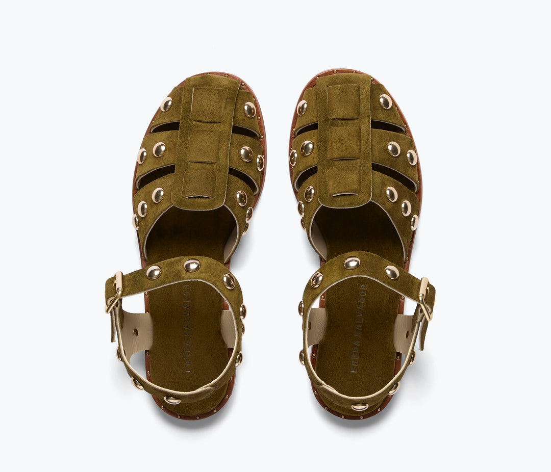 Freda Salvador – Sera in Olive Suede with Gold Studs