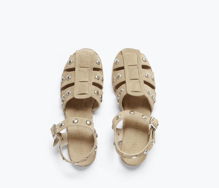 Freda Salvador – Sera Fisherman Sandal in Stucco Suede with Studs