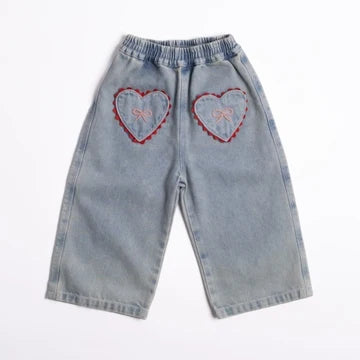 Wild Wawa- Wide Leg Pant With Hearts in Denim Darling