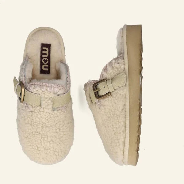 Mou - Curly Sheepskin Eskimo Slipper in Vanilla