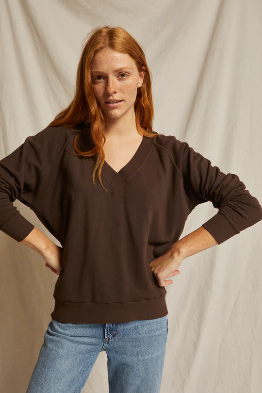 Perfect White Tee - Sinead V-Neck Sweatshirt in Cafe
