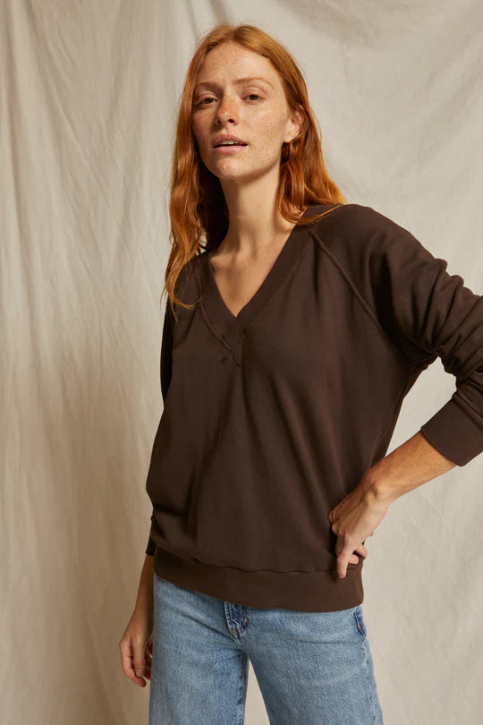Perfect White Tee - Sinead V-Neck Sweatshirt in Cafe