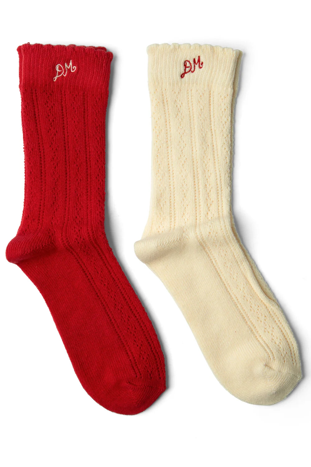 Damson Madder – 2 Pack Pointelle Socks in Cream and Red