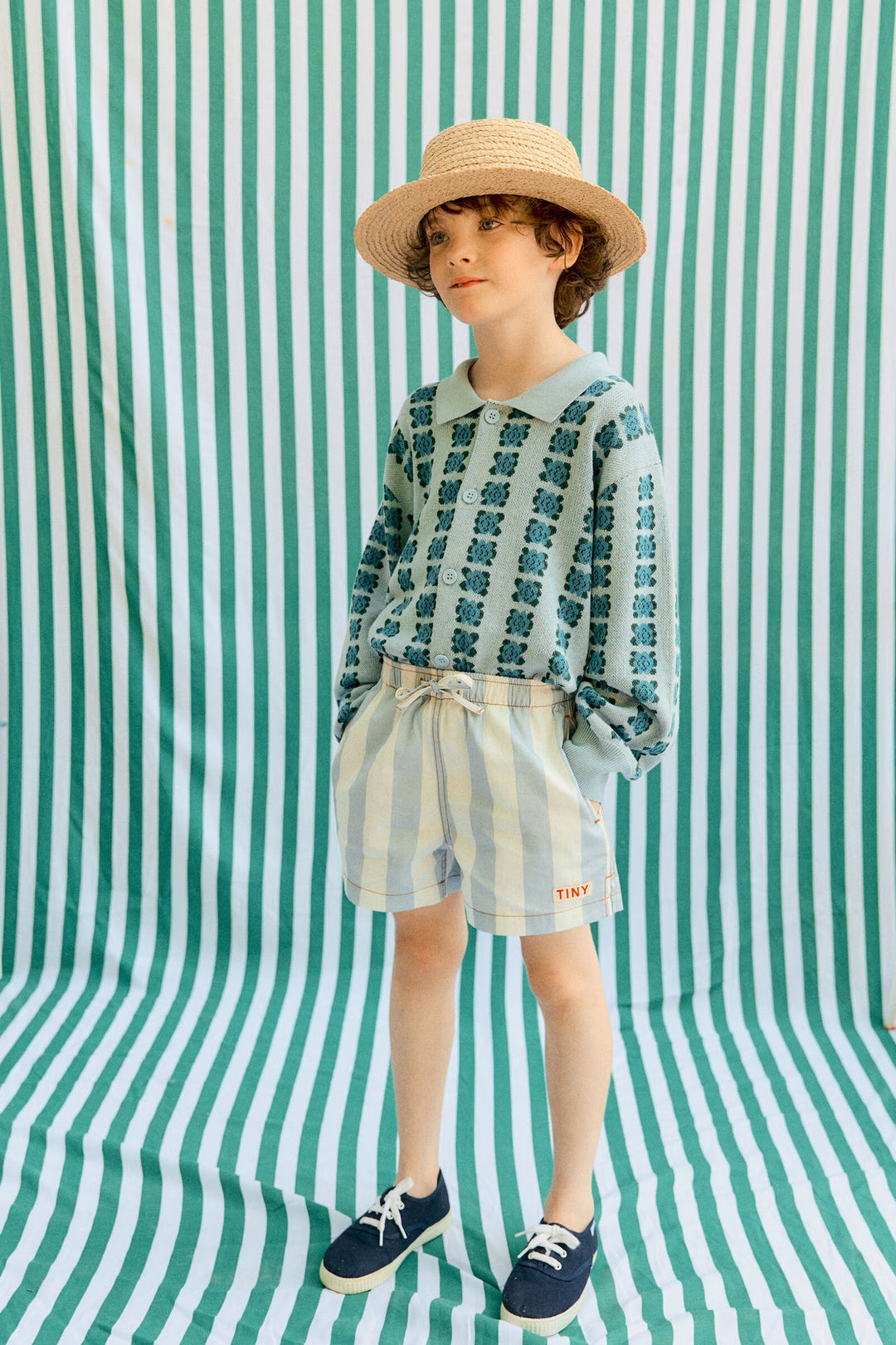 Tiny Cottons – Stripes Twill Shorts in Washed Blue