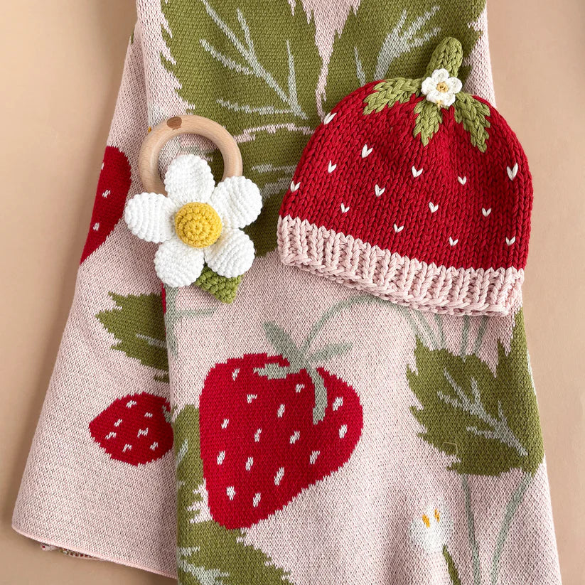 The Blueberry Hill – Organic Cotton Strawberry Bunny Blanket