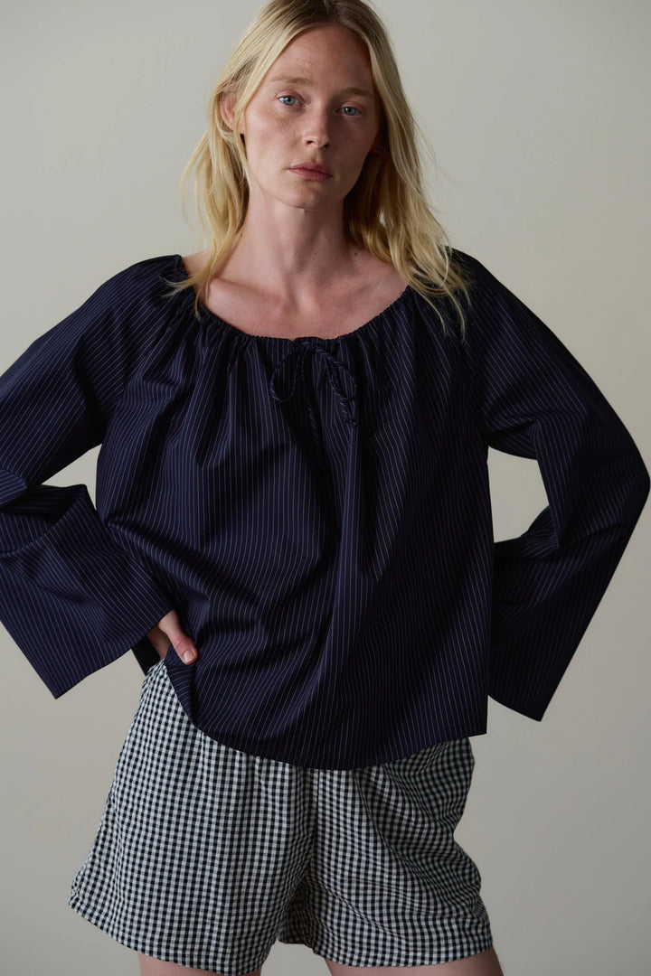 DONNI - Pop Pinstripe Tie Top in Navy
