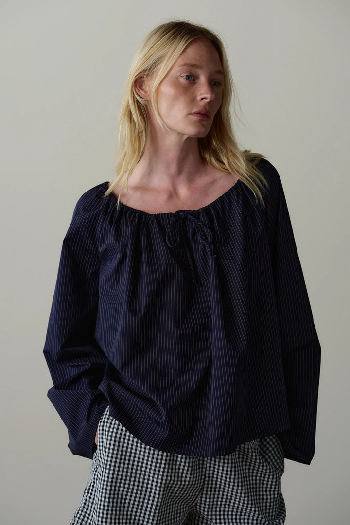 DONNI - Pop Pinstripe Tie Top in Navy