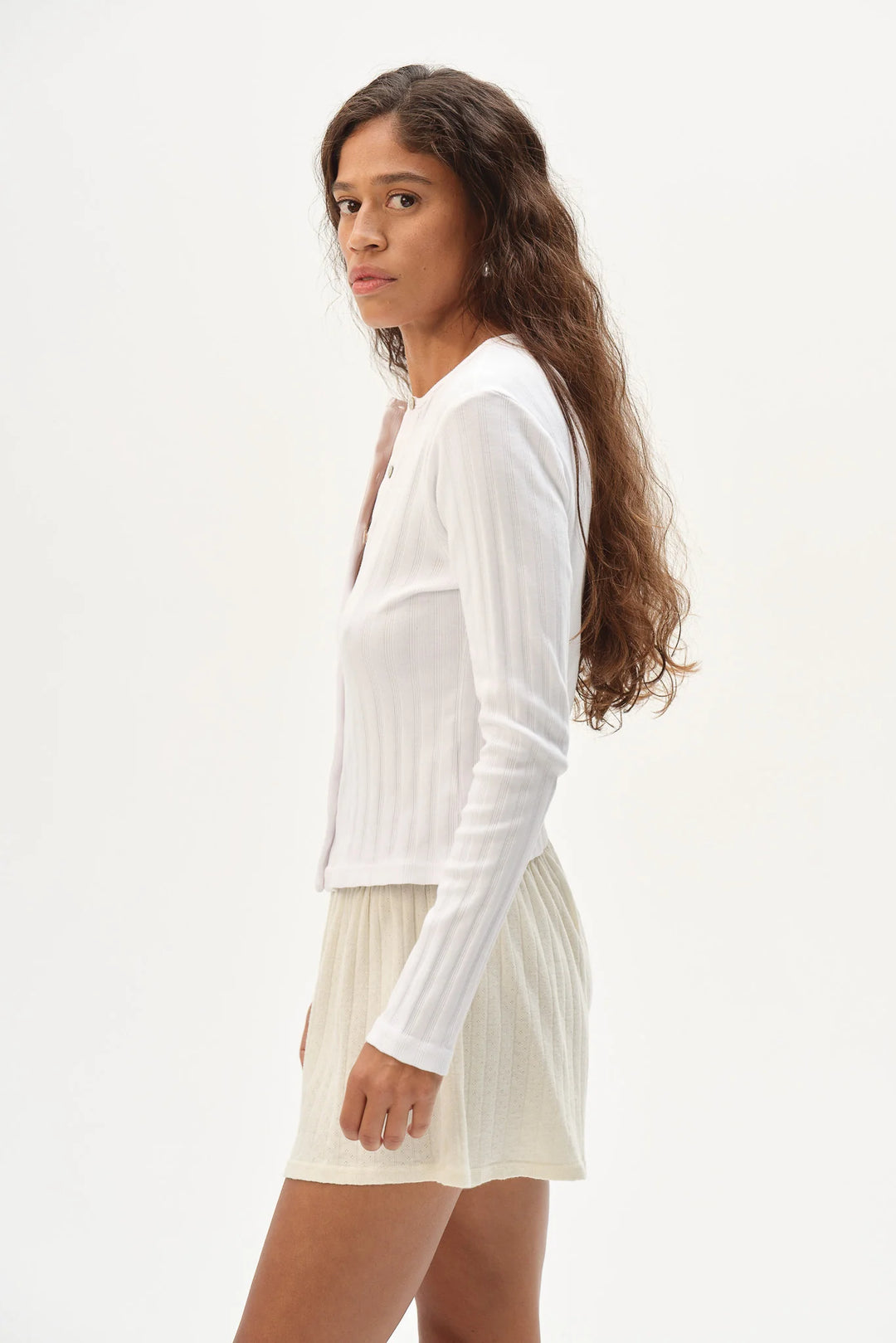 DONNI – Varied Rib Cardigan in Powder