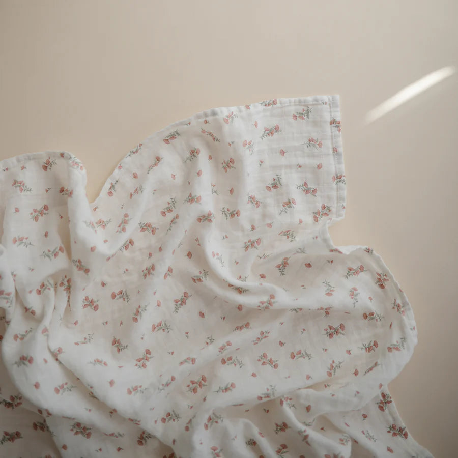 Mushie - Pink Flowers Organic Cotton Swaddle