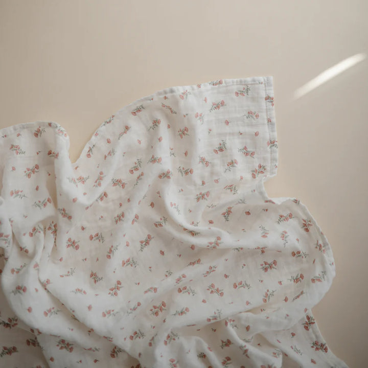 Mushie - Pink Flowers Organic Cotton Swaddle