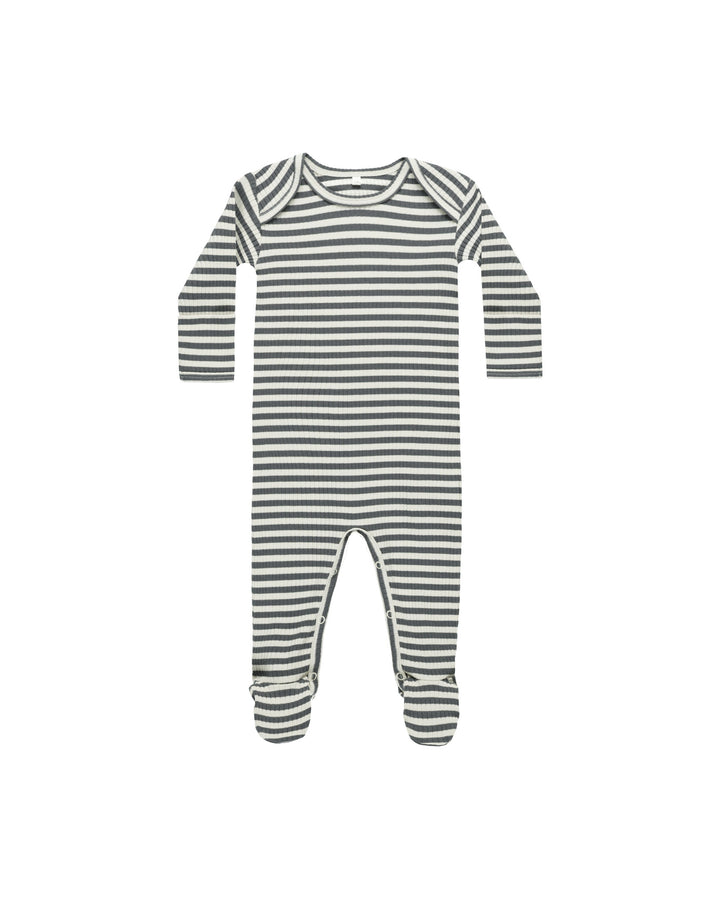 Quincy Mae –  Ribbed Footie in Indigo Stripe