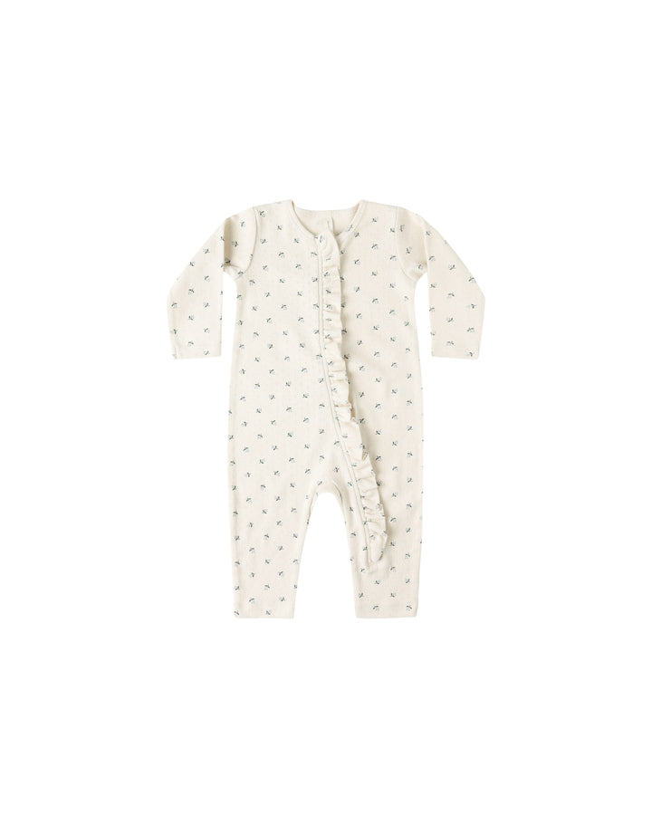 Quincy Mae – Ruffle Jumpsuit in Blue Ditsy