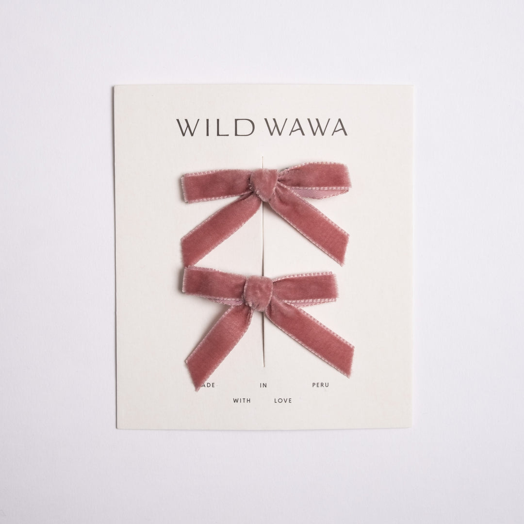 Wild Wawa - Velvet Bow Clips in Rosewood