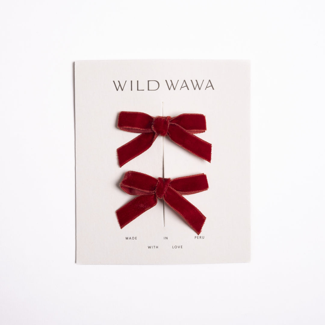 Wild Wawa - Velvet Bow Clips in Crimson