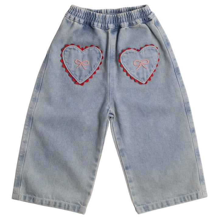 Wild Wawa- Wide Leg Pant With Hearts in Denim Darling