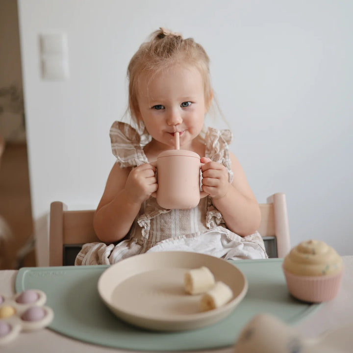 Mushie - Silicone Training Cup + Straw in Pink