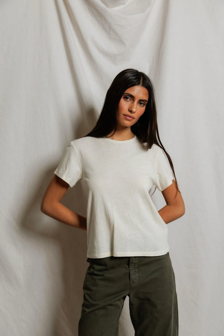 Perfect White Tee – Vivian Hemp Milk Cotton Crew Tee in Natural