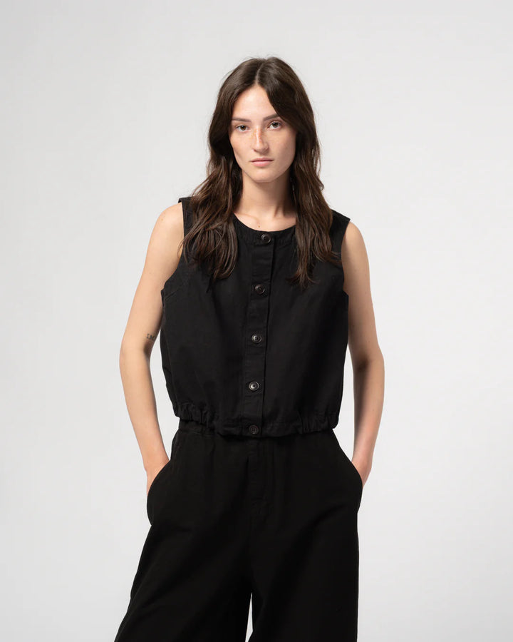 Girls of Dust - Veston Cotton Linen Cropped Vest in Black