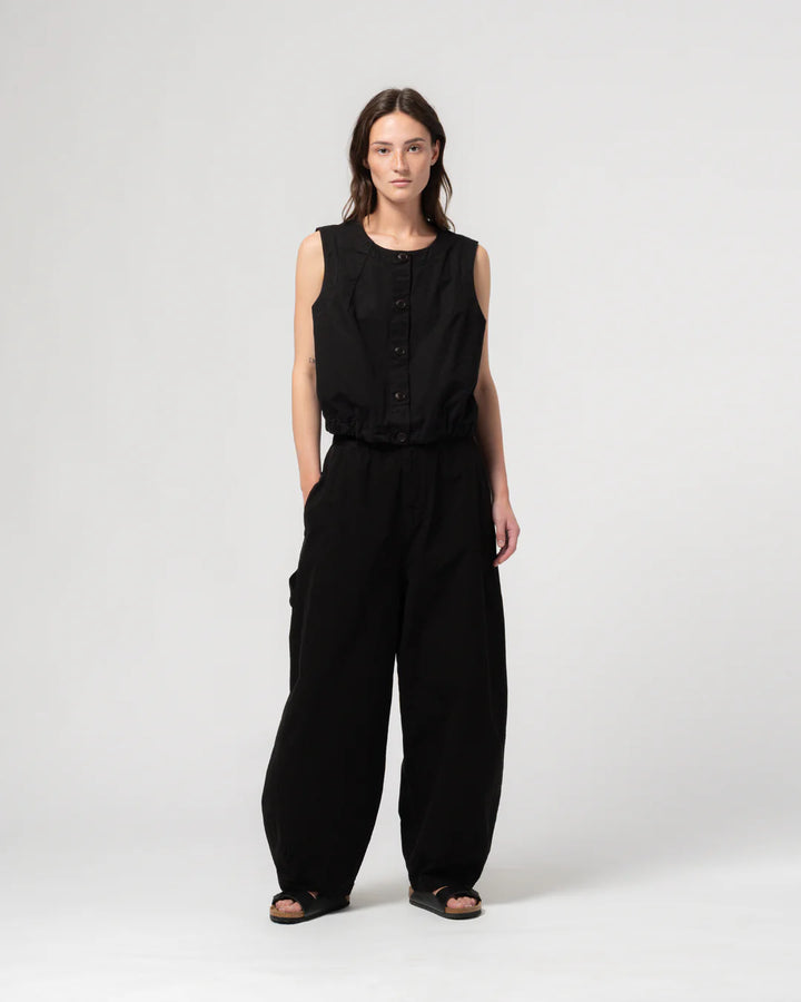 Girls of Dust - Veston Cotton Linen Cropped Vest in Black