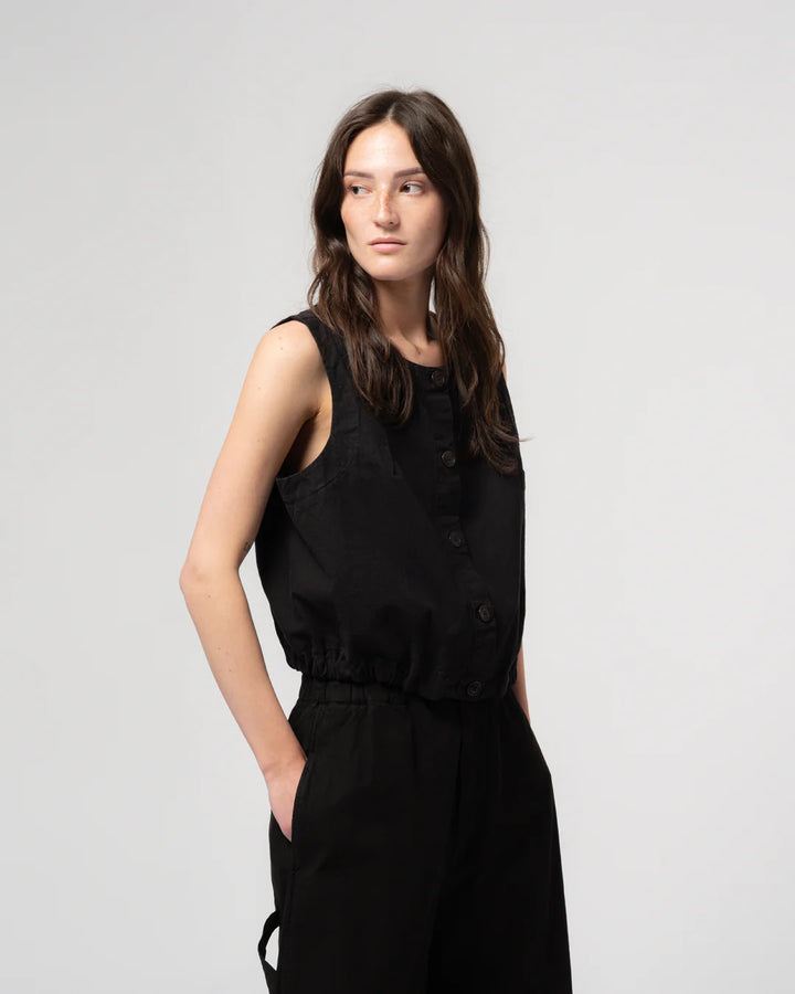 Girls of Dust - Veston Cotton Linen Cropped Vest in Black