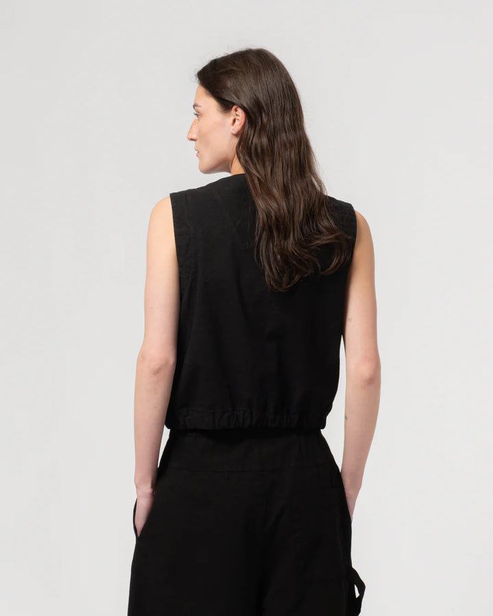 Girls of Dust - Veston Cotton Linen Cropped Vest in Black