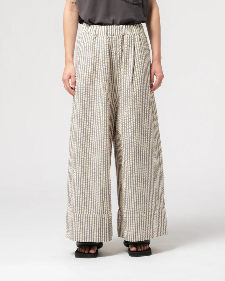 Girls of Dust - Belfast Seersucker Culotte Pant in Iron + Off White