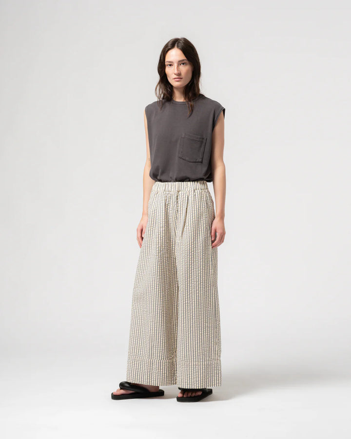 Girls of Dust - Belfast Seersucker Culotte Pant in Iron + Off White