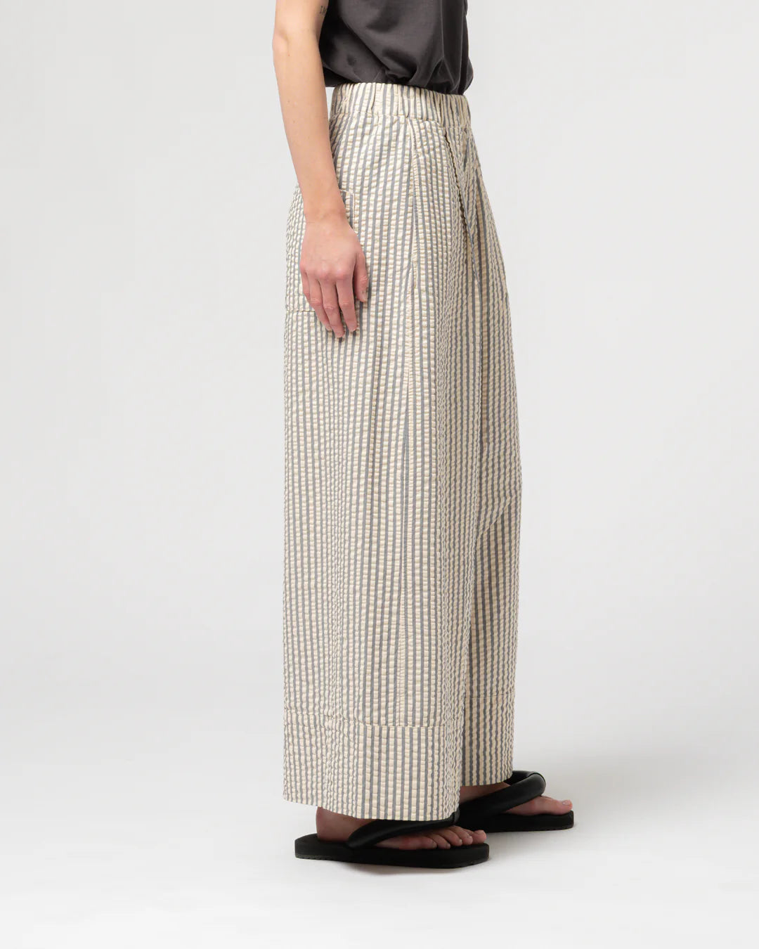 Girls of Dust - Belfast Seersucker Culotte Pant in Iron + Off White