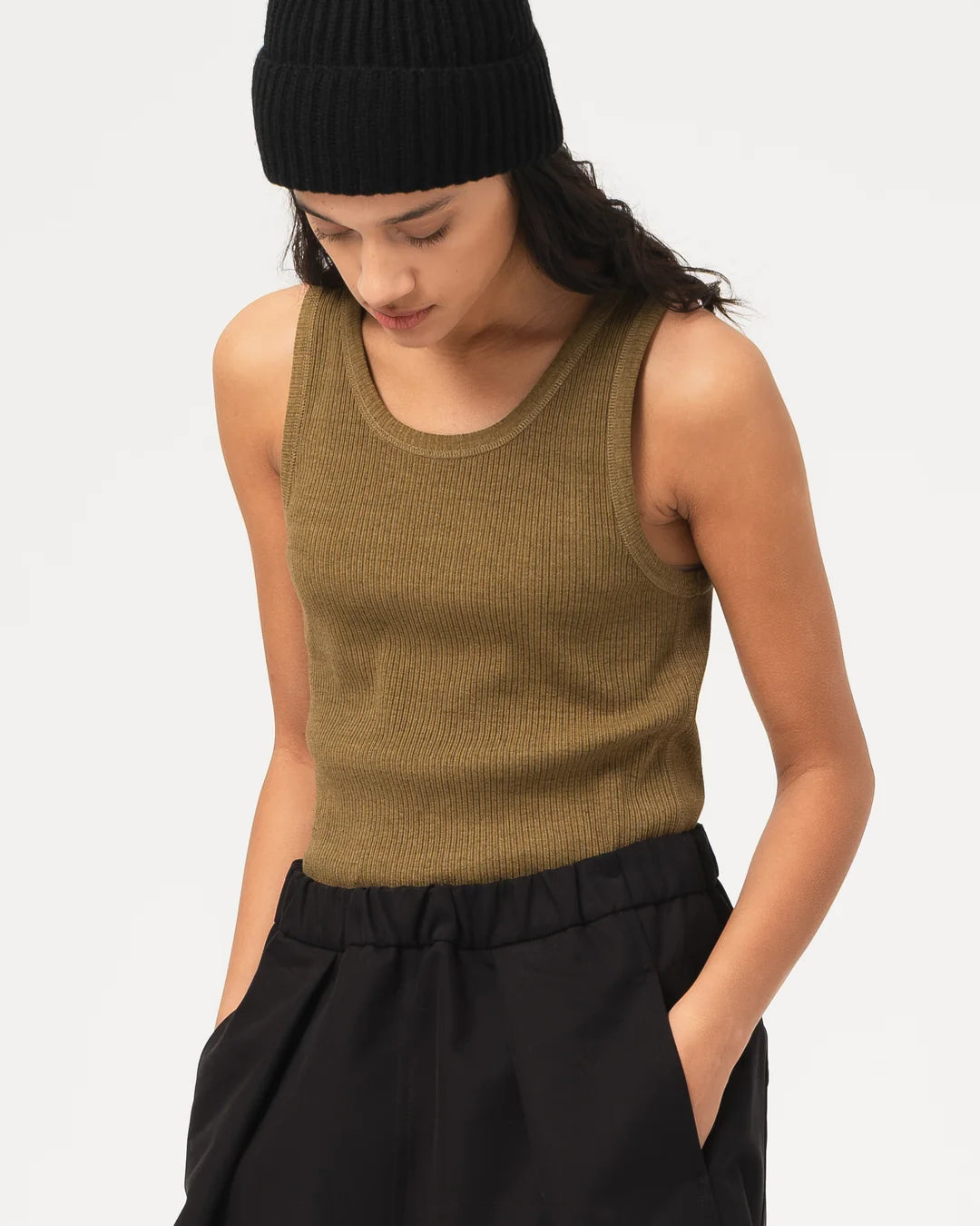 Girls of Dust - Military Rib Jersey Tank Top in Olive