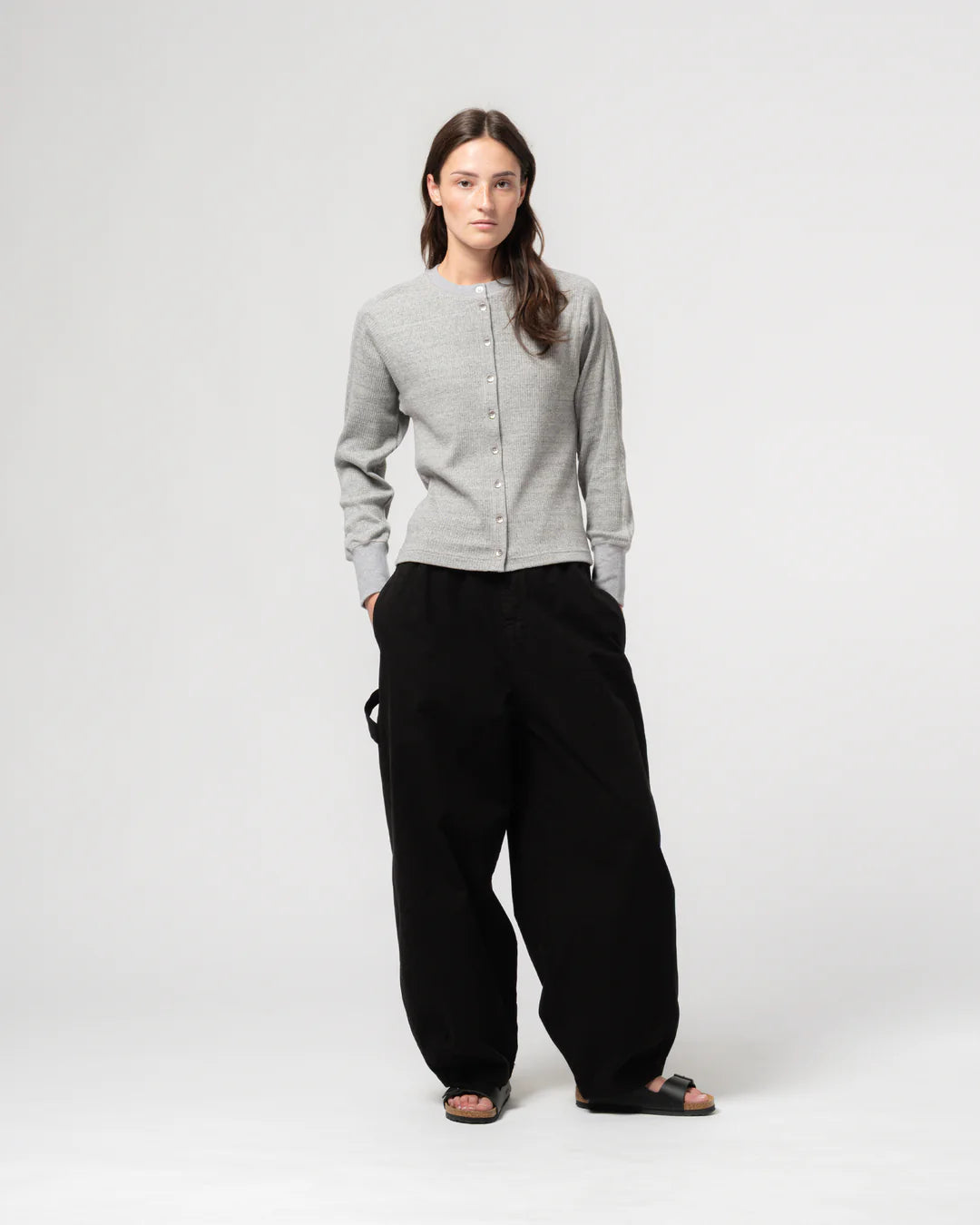 Girls of Dust - Military Rib Button Down in Grey Melange