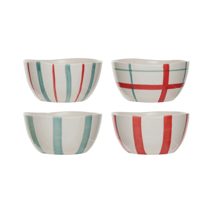 Hand-Painted Stoneware Bowl in Holiday Stripes