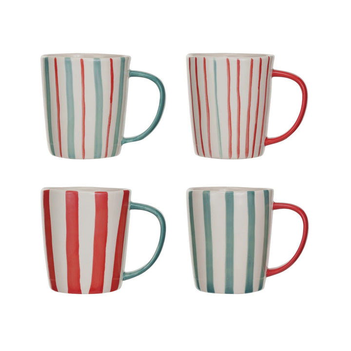 Hand-Painted Stoneware Mug in Holiday Stripes