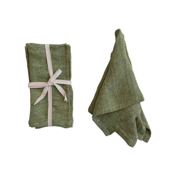 Stonewashed Linen Napkins in Holiday Green