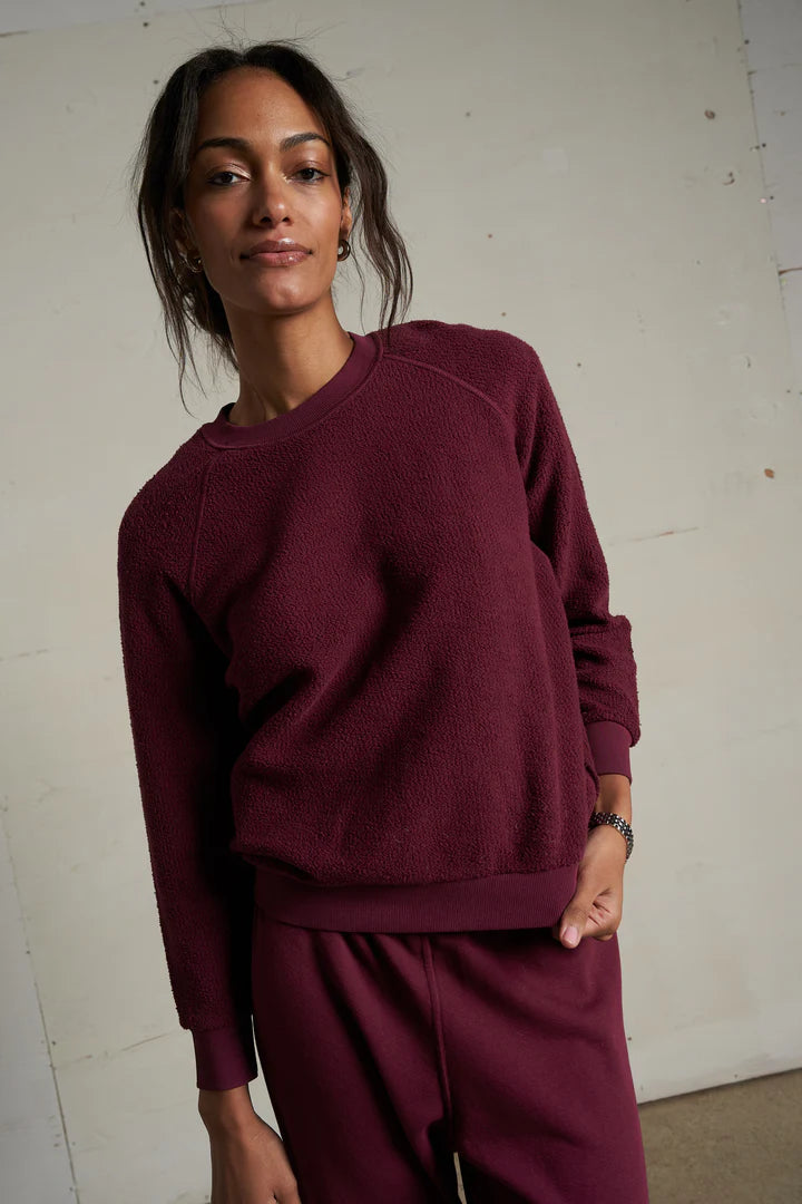 Perfect White Tee - Ziggy Reverse Fleece Shrunken Crewneck in Dark Burgundy