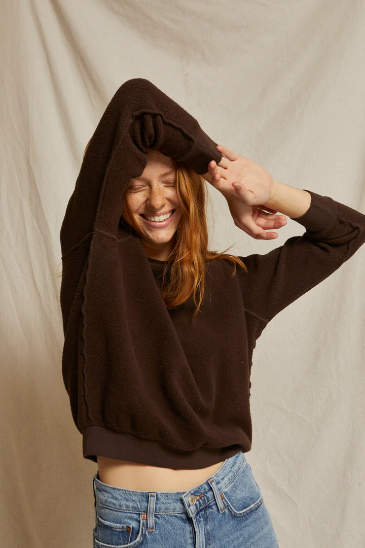 Perfect White Tee - Ziggy Reverse Fleece Shrunken Crewneck in Cocoa