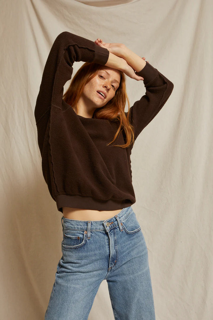 Perfect White Tee - Ziggy Reverse Fleece Shrunken Crewneck in Cocoa