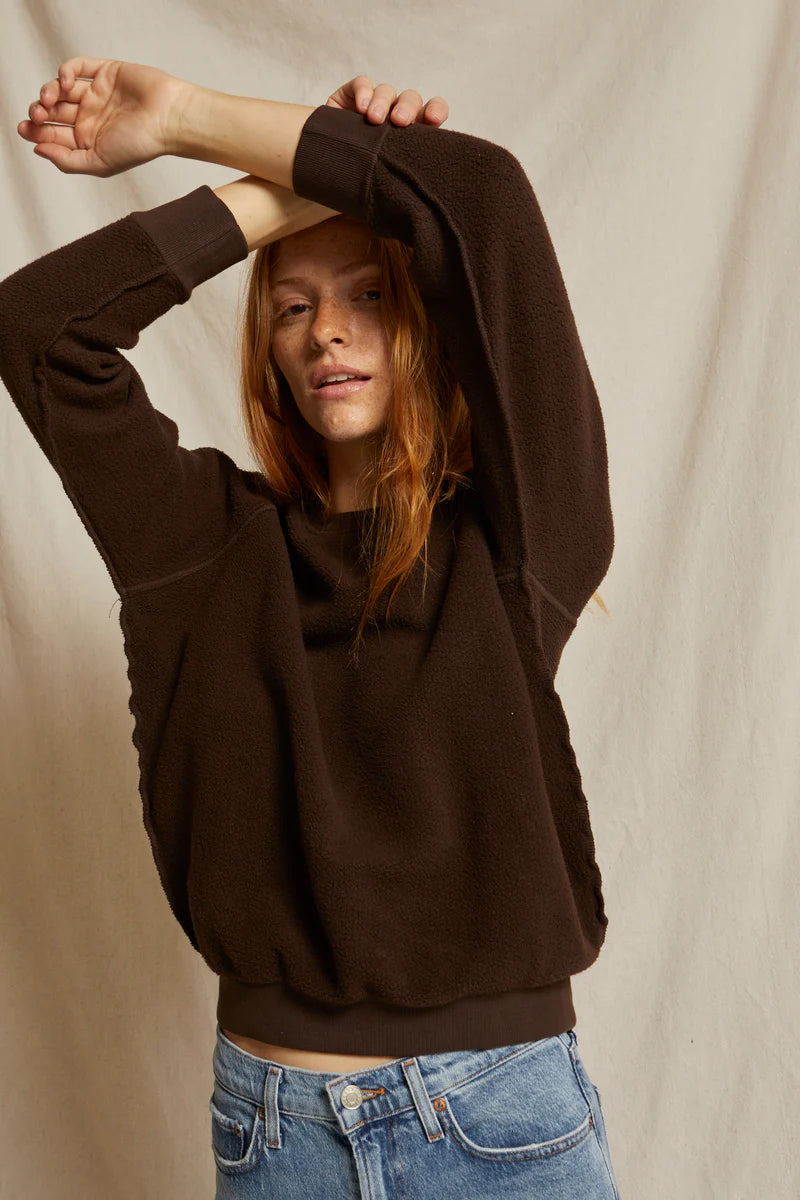 Perfect White Tee - Ziggy Reverse Fleece Shrunken Crewneck in Cocoa