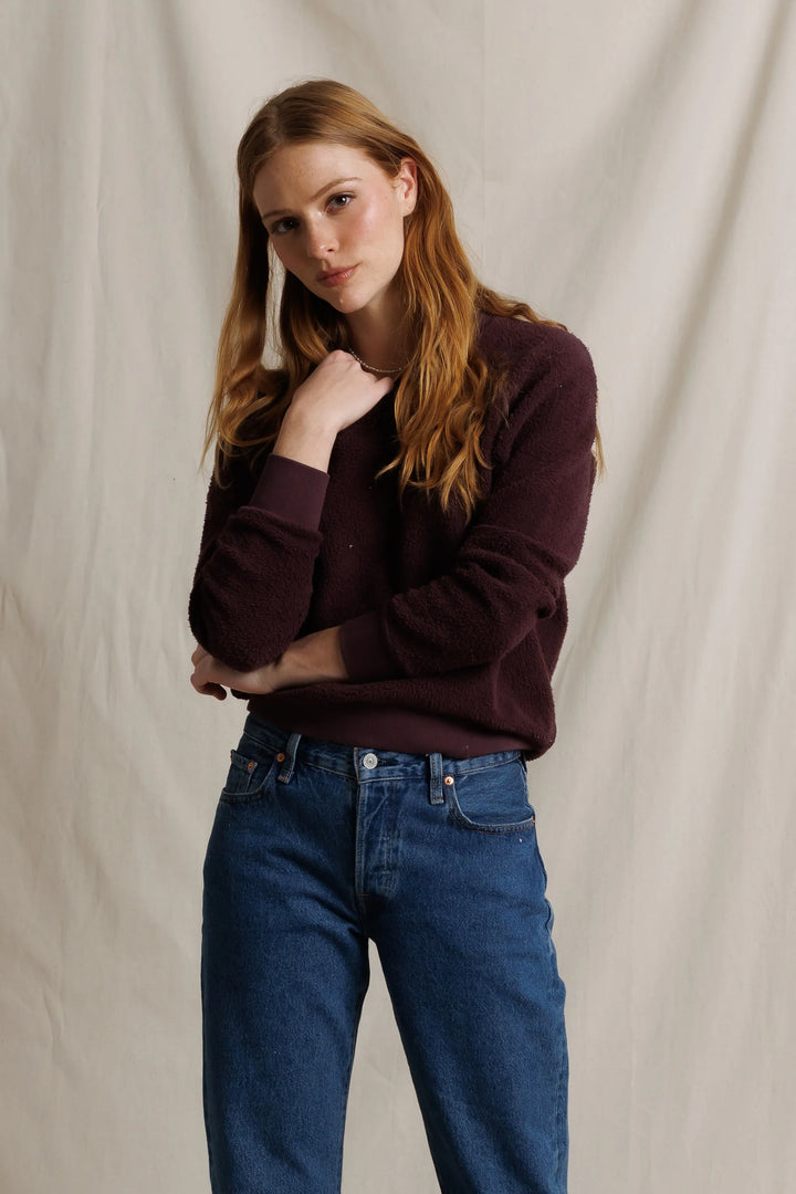 Perfect White Tee - Ziggy Reverse Fleece Crewneck in Cherry Lacquer