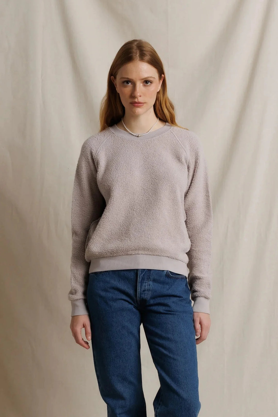 Perfect White Tee - Ziggy Reverse Fleece Crewneck in Cloud Grey