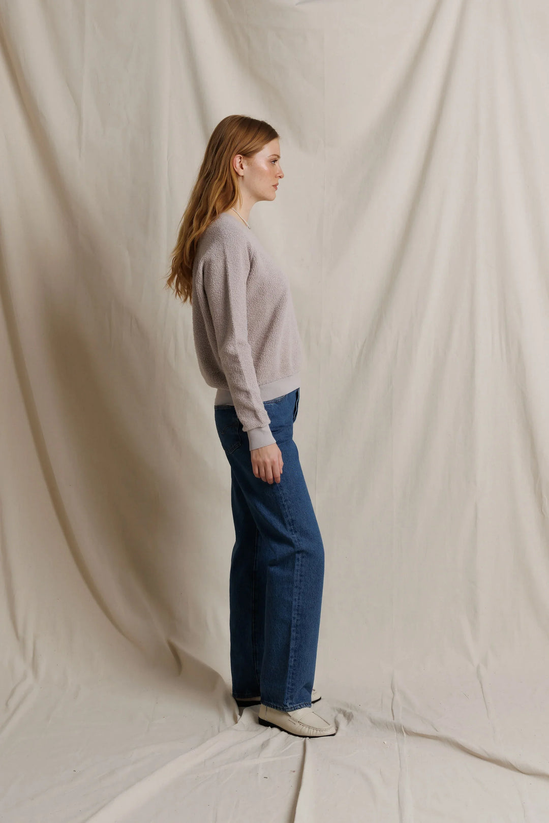 Perfect White Tee - Ziggy Reverse Fleece Crewneck in Cloud Grey